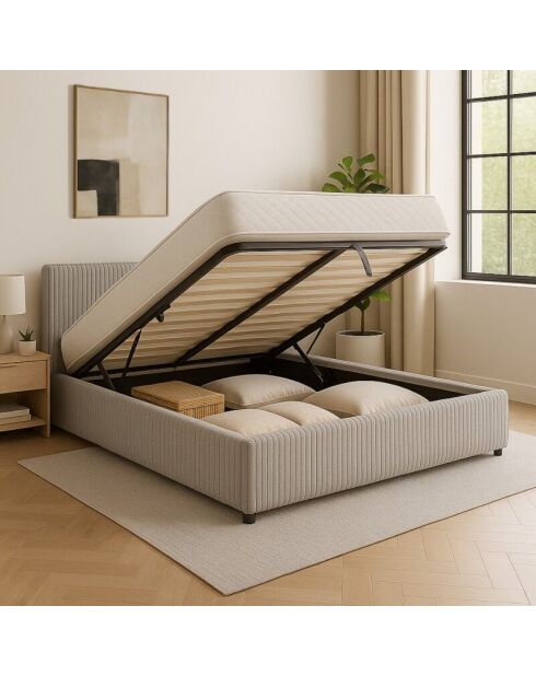 Komt met lichtgrijs geribbeld borstbed - 200x200 cm