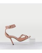 Nudefarbene Sandalen aus Lackleder mit hohem Absatz — 10 cm Absatz