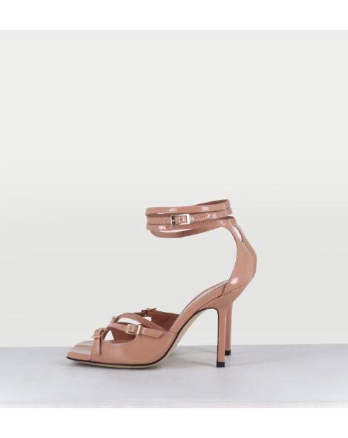Nudefarbene Sandalen aus Lackleder mit hohem Absatz — 10 cm Absatz