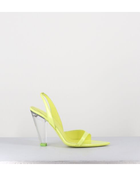 Gelbe Ledersandalen mit 10,5 cm Plexi-Absatz