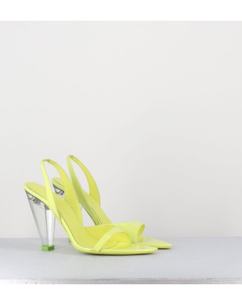 Gelbe Ledersandalen mit 10,5 cm Plexi-Absatz