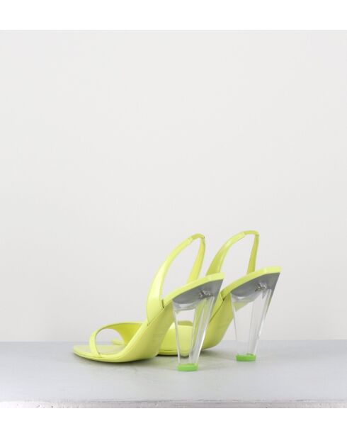 Gelbe Ledersandalen mit 10,5 cm Plexi-Absatz