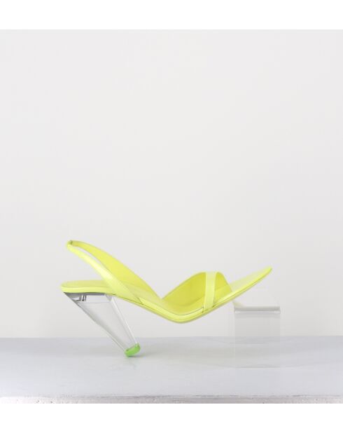 Gelbe Ledersandalen mit 10,5 cm Plexi-Absatz