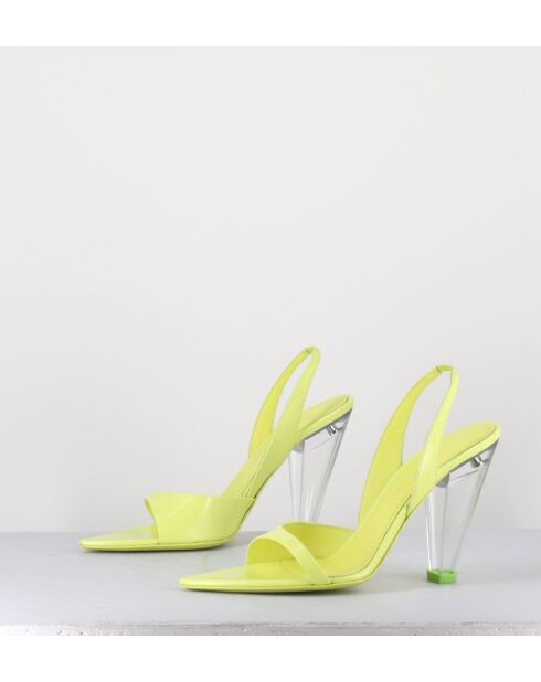 Gelbe Ledersandalen mit 10,5 cm Plexi-Absatz