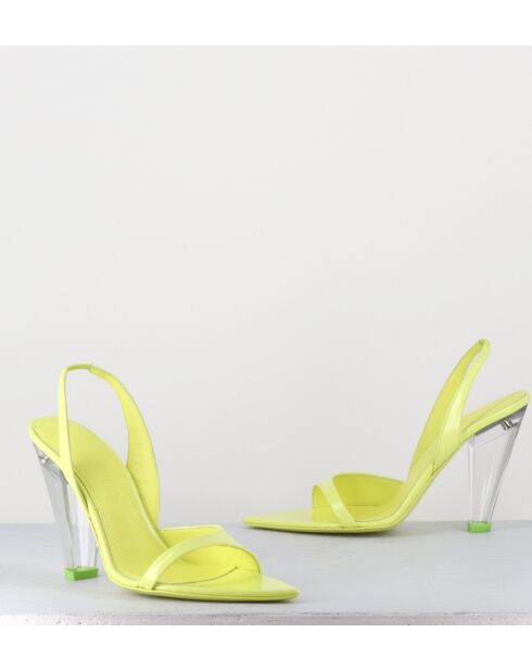 Gelbe Ledersandalen mit 10,5 cm Plexi-Absatz