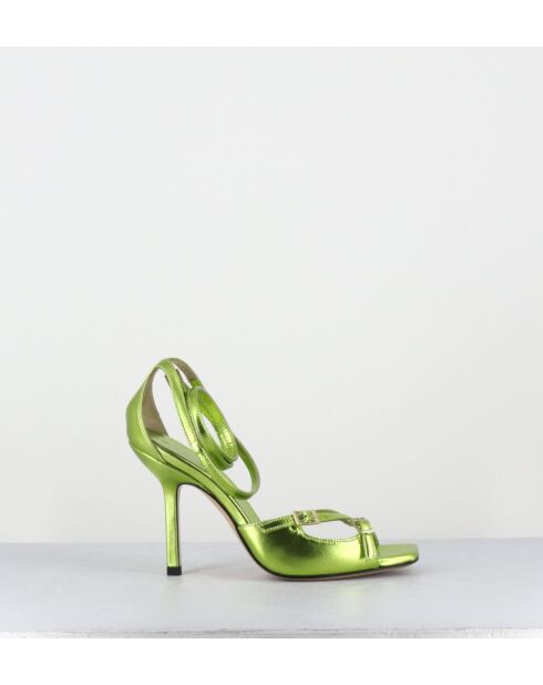 Grüne Sandalen aus Metallic-Leder mit hohem Absatz — 10 cm Absatz