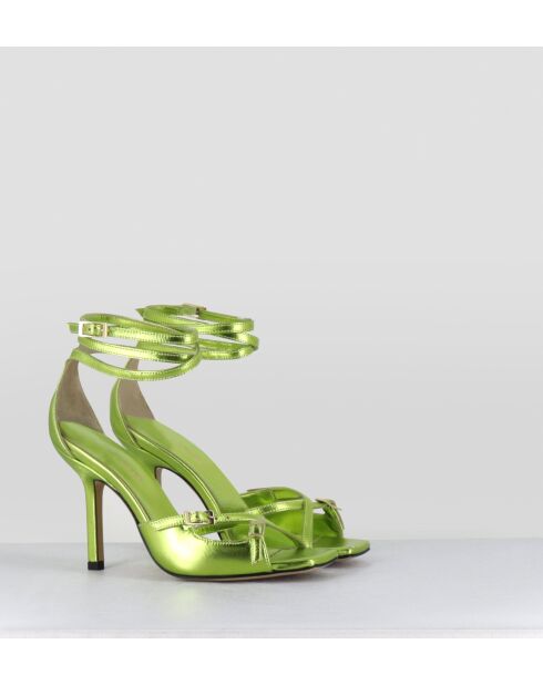 Grüne Sandalen aus Metallic-Leder mit hohem Absatz — 10 cm Absatz