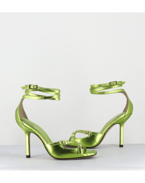 Grüne Sandalen aus Metallic-Leder mit hohem Absatz — 10 cm Absatz