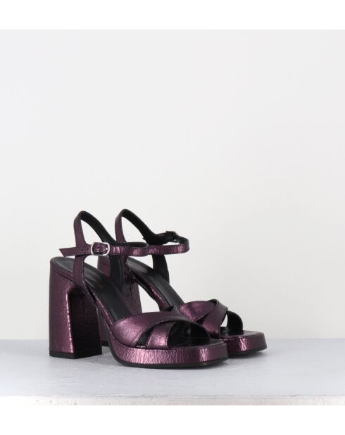 Plateausandalen aus Leder in Violett — 11 cm Absatz