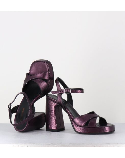 Plateausandalen aus Leder in Violett — 11 cm Absatz