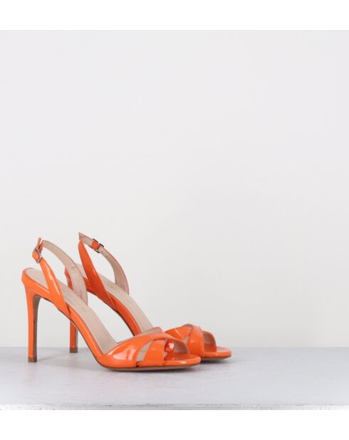 Orangefarbene Ledersandalen mit hohem Absatz — 10 cm Absatz