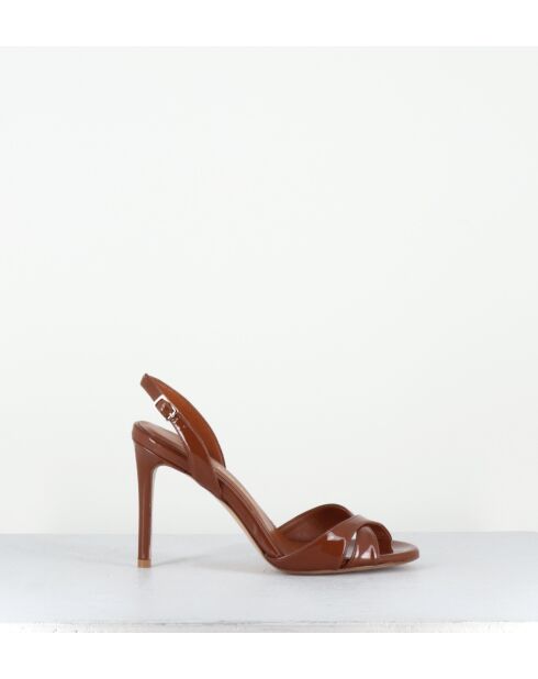 Bruine leren sandalen met hoge hak - hak van 10 cm