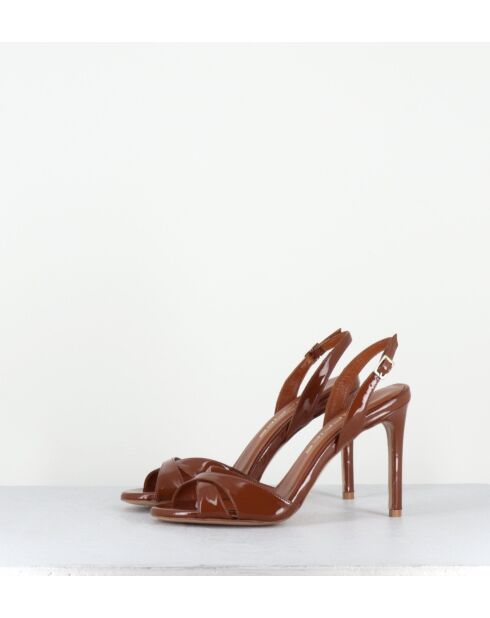 Bruine leren sandalen met hoge hak - hak van 10 cm