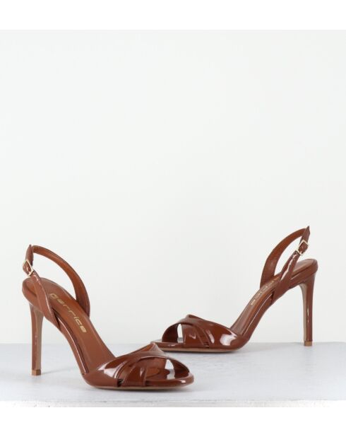 Bruine leren sandalen met hoge hak - hak van 10 cm