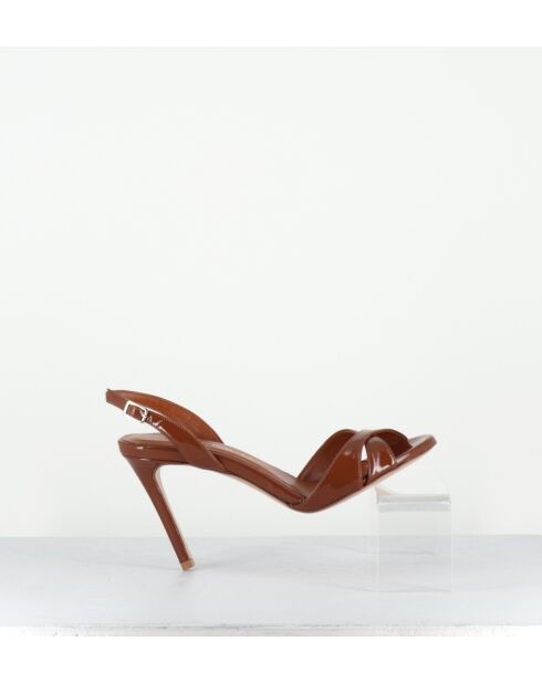 Bruine leren sandalen met hoge hak - hak van 10 cm