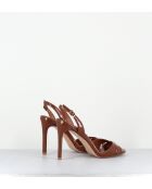 Bruine leren sandalen met hoge hak - hak van 10 cm