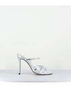 Silberne Pantolettensandalen aus Leder mit hohem Absatz — 11,5 cm Absatz