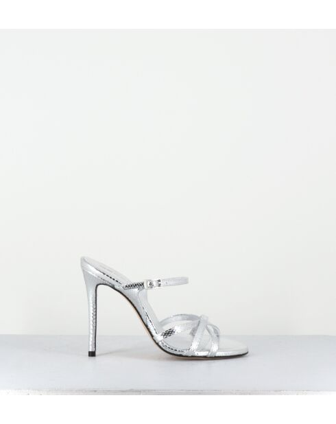 Silberne Pantolettensandalen aus Leder mit hohem Absatz — 11,5 cm Absatz