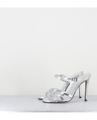 Silberne Pantolettensandalen aus Leder mit hohem Absatz — 11,5 cm Absatz