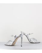 Silberne Pantolettensandalen aus Leder mit hohem Absatz — 11,5 cm Absatz