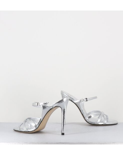 Silberne Pantolettensandalen aus Leder mit hohem Absatz — 11,5 cm Absatz