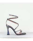 Zilverkleurige sandalen met hoge hak van aubergine - hak van 10 cm