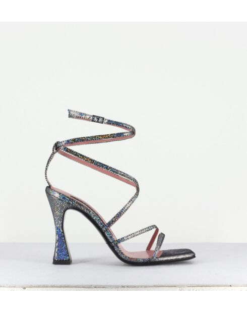 Zilverkleurige sandalen met hoge hak van aubergine - hak van 10 cm