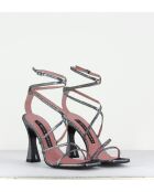 Zilverkleurige sandalen met hoge hak van aubergine - hak van 10 cm