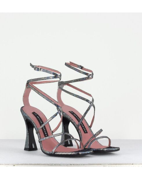 Zilverkleurige sandalen met hoge hak van aubergine - hak van 10 cm