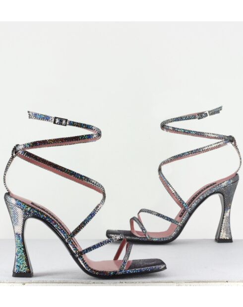 Zilverkleurige sandalen met hoge hak van aubergine - hak van 10 cm