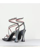 Zilverkleurige sandalen met hoge hak van aubergine - hak van 10 cm