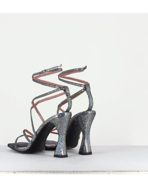 Zilverkleurige sandalen met hoge hak van aubergine - hak van 10 cm