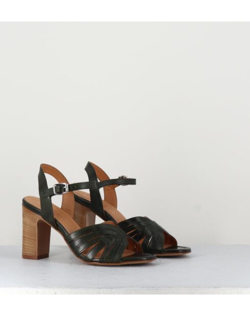 Sandali in pelle color kaki scuro - Tacco 8cm