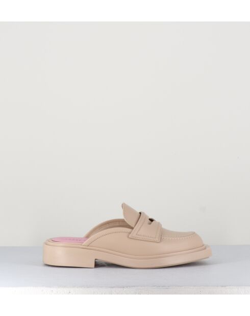 Mocassins mules en cuir beiges