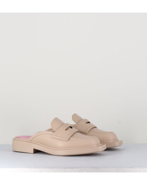 Mocassins mules en cuir beiges