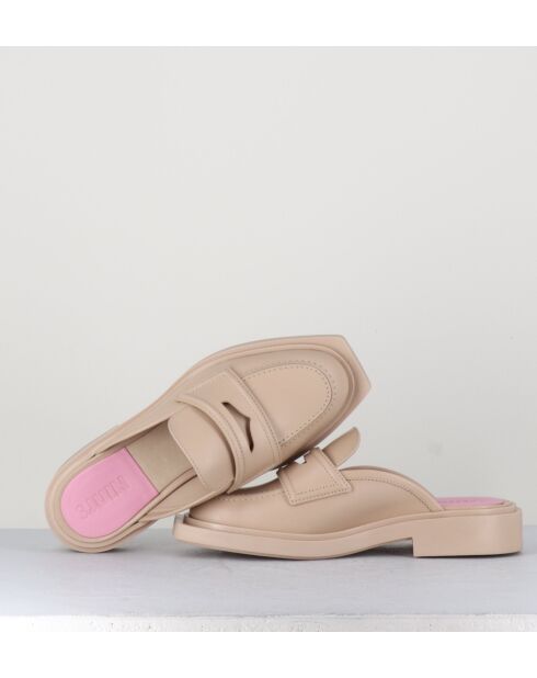 Mocassins mules en cuir beiges