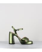 Plateausandalen aus grünem Leder mit 11 cm Absatz