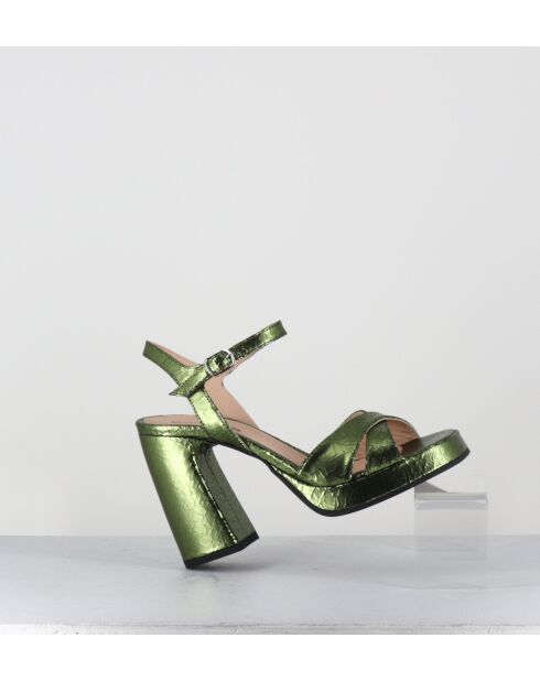 Plateausandalen aus grünem Leder mit 11 cm Absatz