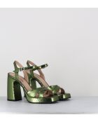 Plateausandalen aus grünem Leder mit 11 cm Absatz