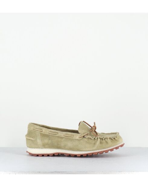 Mocassins en daim vert kaki clair