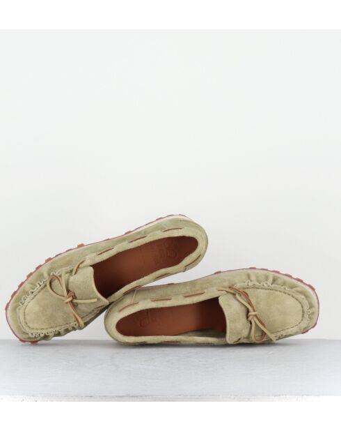 Mocassins en daim vert kaki clair