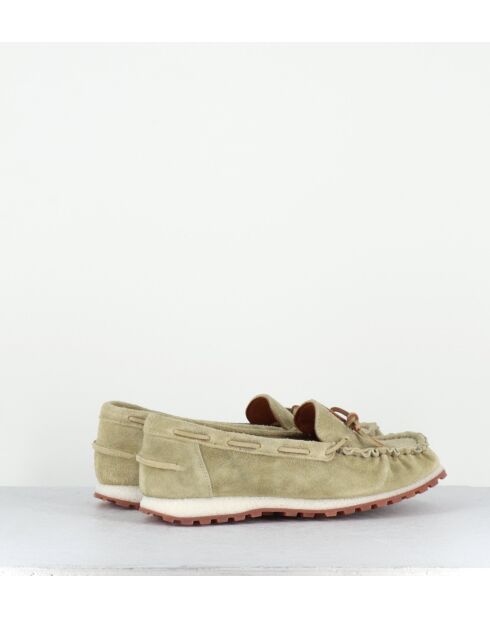 Mocassins en daim vert kaki clair