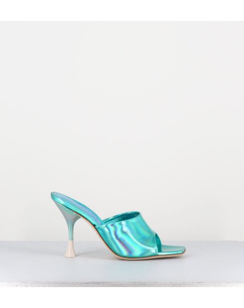 Pantoletten aus türkisblauem Leder — 9,5 cm Absatz