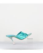 Pantoletten aus türkisblauem Leder — 9,5 cm Absatz