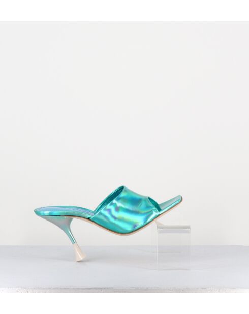 Pantoletten aus türkisblauem Leder — 9,5 cm Absatz