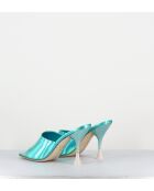 Pantoletten aus türkisblauem Leder — 9,5 cm Absatz