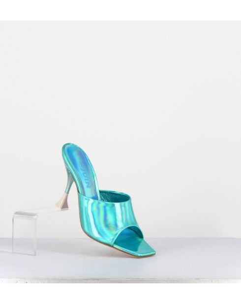 Pantoletten aus türkisblauem Leder — 9,5 cm Absatz