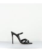 Sandales mules à haut talon en cuir noires - Talon 11,5cm
