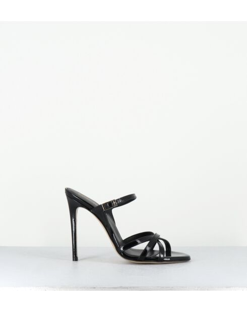Sandales mules à haut talon en cuir noires - Talon 11,5cm