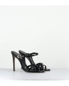 Sandales mules à haut talon en cuir noires - Talon 11,5cm